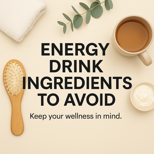 Minimalist wellness-themed image showing a clean glass of water with lemon and eucalyptus leaves, symbolising purity and natural ingredients. Designed to appeal to health-conscious, label-reading consumers seeking clean energy drink options.