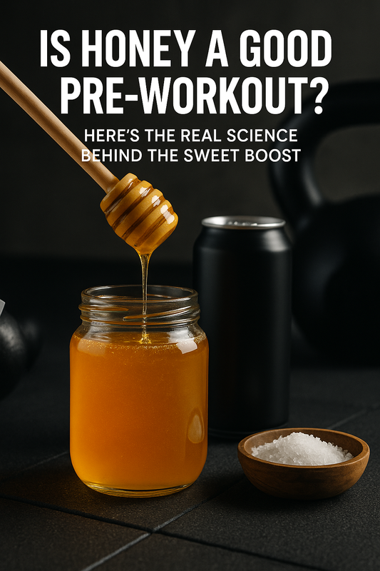 Is Honey A Good Preworkout drink a picture of honey in a jar and salt next to a can
