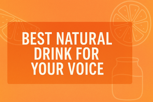 Header image for blog post about drinks that help your voice, with warm colors and soft vocal-themed design