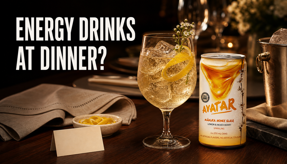 The Founders’ Reserve can beside an elegant chilled dinner-party mixer with ice, citrus garnish, and stemmed glassware on a warm dining table.