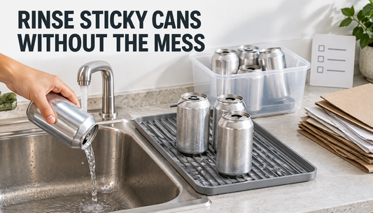 Editorial illustration for Rinsing and Recycling Sticky Beverage Cans Without the Mess.
